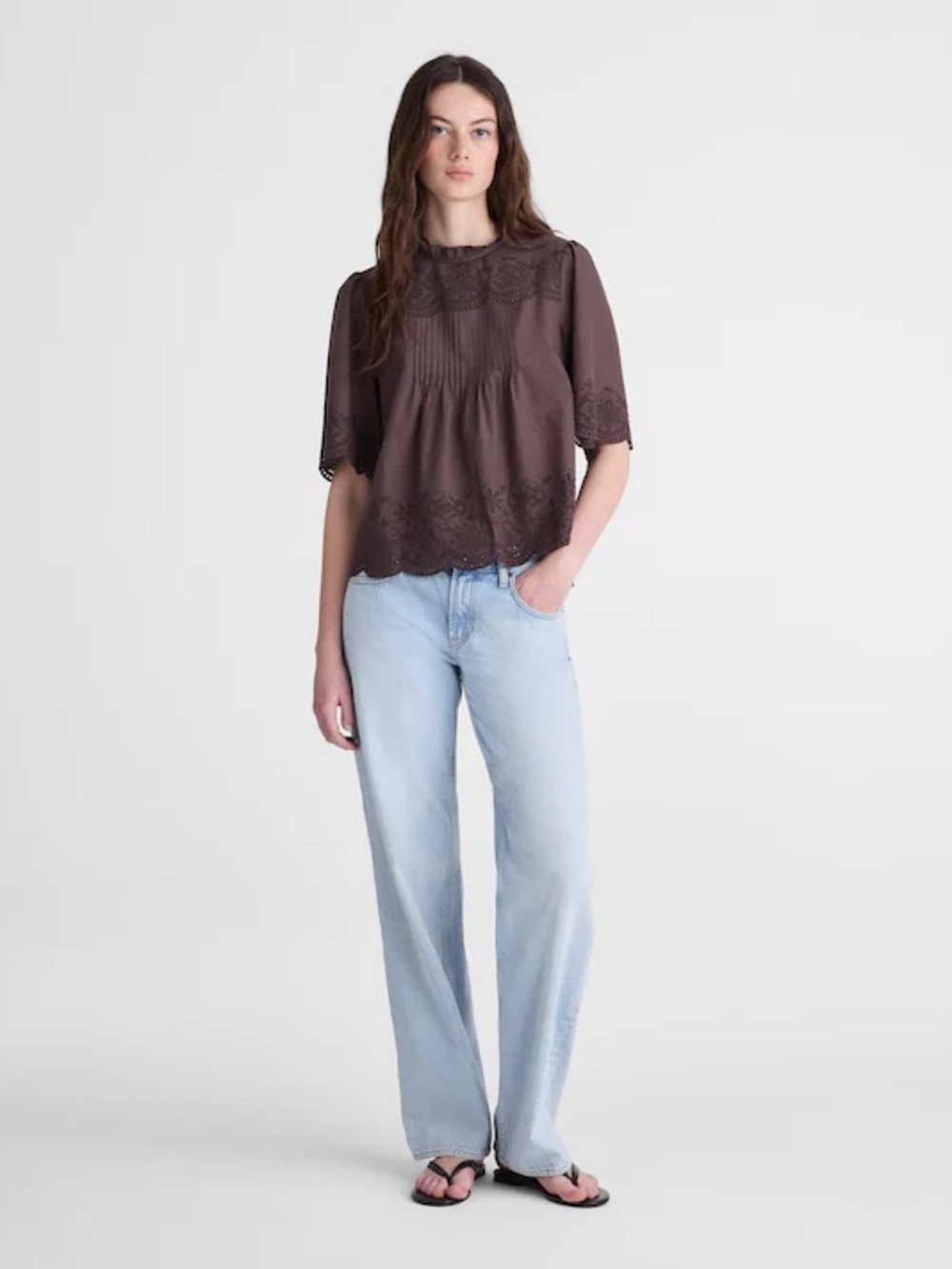 NWT madewell Embroidered Pintuck High-Neck Top - Picture 2 of 6